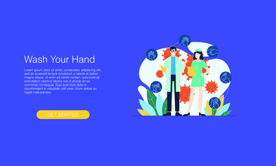 Health and hygiene hand washing steps education vector illustration concept template background can be use for presentation web banner UI UX landing page