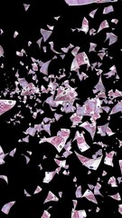 Flying euro banknotes isolated on a dark background. Money is flying in the air. 500 EURO in color. 3D illustration