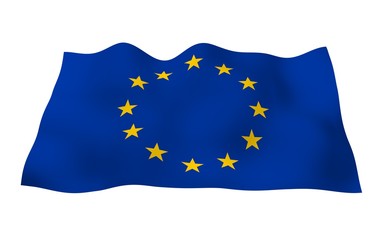 Slightly waving flag of the European Union isolated on white background, 3D rendering. Symbol of Europe. 3D illustration
