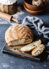 Freshly baked bread. Homemade without yeast bread