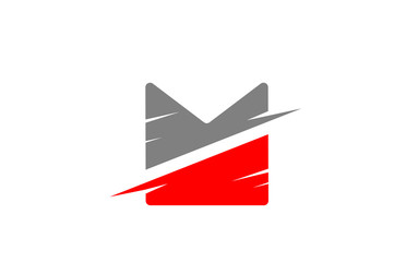 M red grey alphabet letter logo icon for business and company with sliced design