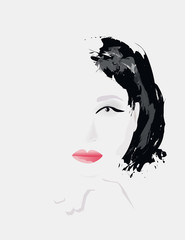 A pretty girl rests her chin on her hand in a minimalist fashion and beauty illustration.