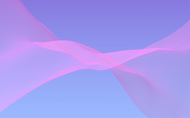 Pink wave on blue sky abstract background. Fluttering pink scarf. Waving on wind pink fabric. 3D illustration