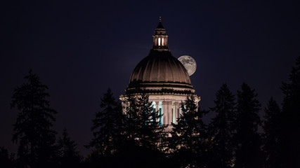 Full Moon Behind Washington State Capitol