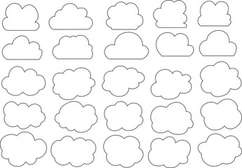 Cute Cartoon clouds outline set