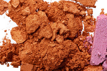 Make up background of mixed colored smashed eyeshadows close up