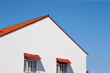 red roof with blue sky