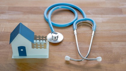 House with protection from covid 19 or corona virus with copy space,Stay at home