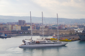 Luxury Ponant Expeditions sailing yacht cruise ship or cruiseship liner Le Ponant in port of...
