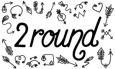 second round, level with doodles on a white poster background for competitions or games