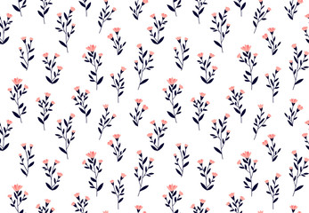 Fototapeta na wymiar Floral pattern. Seamless vector texture with flowers for fashion prints or wall paper. Hand drawn style, light background.