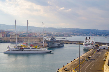 Luxury Ponant Expeditions sailing yacht cruise ship or cruiseship liner Le Ponant in port of...