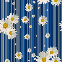 Seamless pattern with beautiful white daisy flowers.