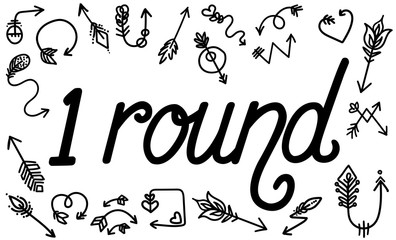 First round, level with doodles on a white poster background for competitions or games