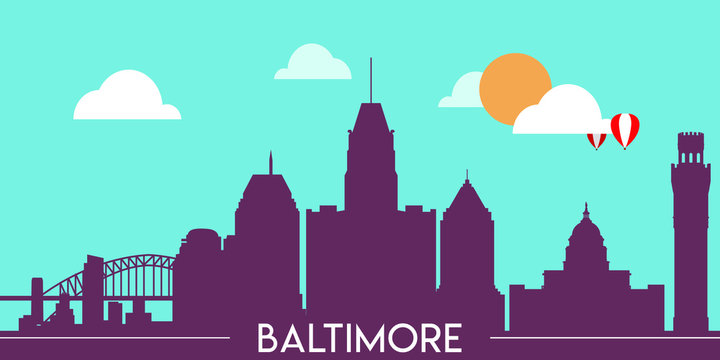 Baltimore skyline silhouette flat design vector illustration