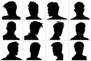 Silhouettes : têtes  d'hommes, coiffures © Annie G