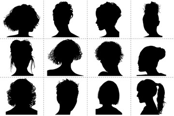 Silhouettes : têtes de femmes, coiffures © Annie G
