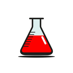 Chemical flask icon with red toxic liquid. Vector illustration EPS10, isolated on white background.