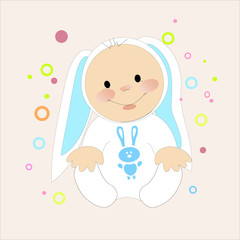 Cute baby bunny boy vector character illustration
