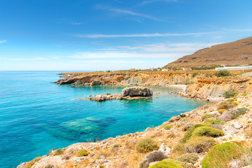 Fototapeta na wymiar Famous sandy beach of Kalo Nero near Makris Gialos, Crete, Greece.