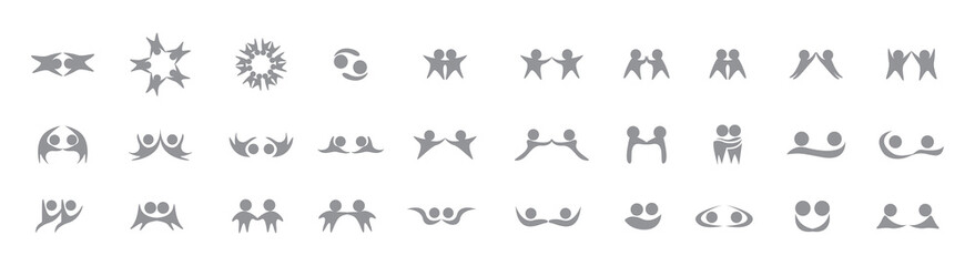 Abstract People Logo Set. Human Figure Isolated On White Background. Icons Collection For Human Success, Celebration Logo, Achievement Symbol And Activity. Different Happy People. Figure Logo, Vector