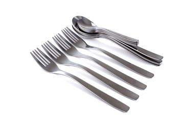 metal forks on a white background. Forks are for eating.