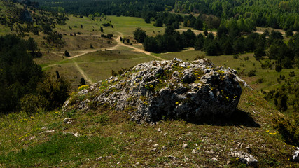View of the Sokolich Mountains Reserve and rock stones in Olsztyn. A free space for an inscription