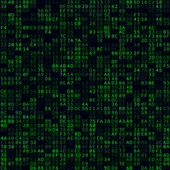 Abstract Technology Background. Green filled hexadecimal pairs background. Medium sized seamless pattern. Superb vector illustration.