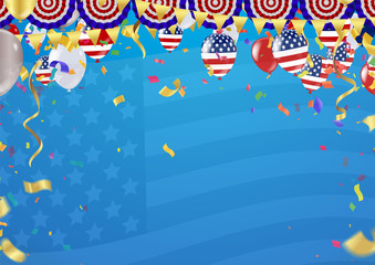Fototapeta na wymiar United States celebrations holiday background with colorful balloons
