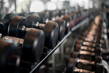 row of dumbbell in fitness gym