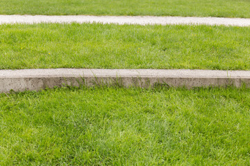 textures and lines, grass, concrete curb and path