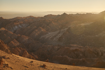Naklejka premium Death and Moon Valley views and Sunset at San Pedro de Atacama, Antofagasta - Chile. Desert. Andes.