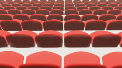 Obraz premium 3D Rendering of large soccer stadium during twilight with pack of crowd and green smooth grass field. empty seat. Restart season. Lockdown sport. coming soon, cancelled, restart season, empty red seat