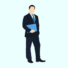Full body of businessman bring a folder, business man flat icon vector illustration