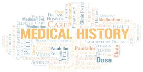 Medical History word cloud collage made with text only.