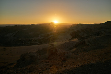 Fototapeta na wymiar Death and Moon Valley views and Sunset at San Pedro de Atacama, Antofagasta - Chile. Desert. Andes.
