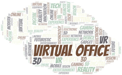 Virtual Office word cloud collage made with text only.