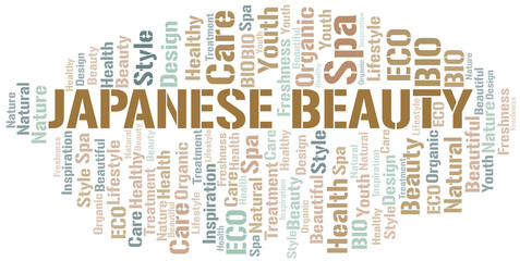 Japanese Beauty word cloud collage made with text only.