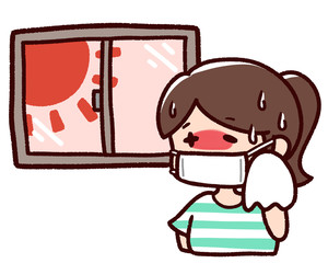 マスクをした熱中症の女性　屋内　太陽