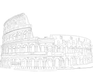 Line art illustration of Colosseum. Black and white sketch style. Free style