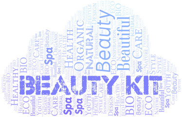 Beauty Kit word cloud collage made with text only.