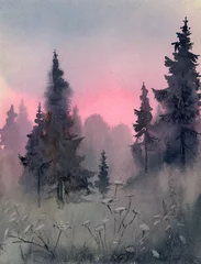 Wall murals Forest in fog Cold dawn