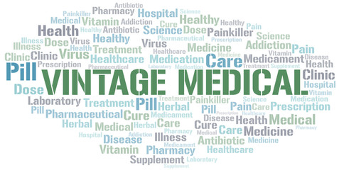 Vintage Medical word cloud collage made with text only.