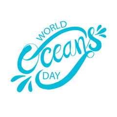 World Oceans Day. Hand lettering text for poster, card, invitation and banner.