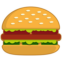 Flat humburger colorful. Double salad burger.