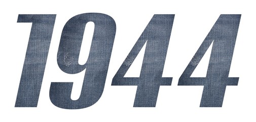 1944 with jeans fabric texture on white background.