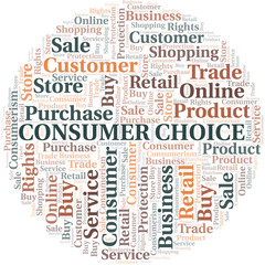 Consumer Choice word cloud collage made with text only.