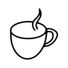 A Cup for tea or coffee drawn in the style of Doodle.Outline drawing by hand.Black and white image of ceramics and porcelain.Drinks.Vector illustration.