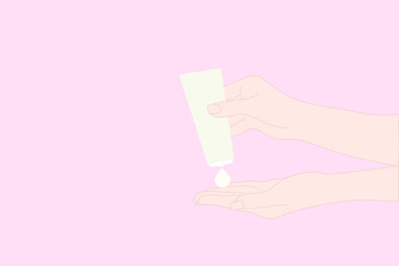 hand is squeezing cream or lotion tube with drop. treatment, beauty, Spa, Salon concept. Moisturizer healthy skin by using skincare product. can use for advertisement.