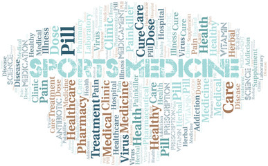 Sports Medicine word cloud collage made with text only.